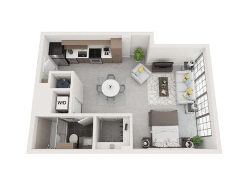 Floor plan for studio, 1 bath, 575 sqft